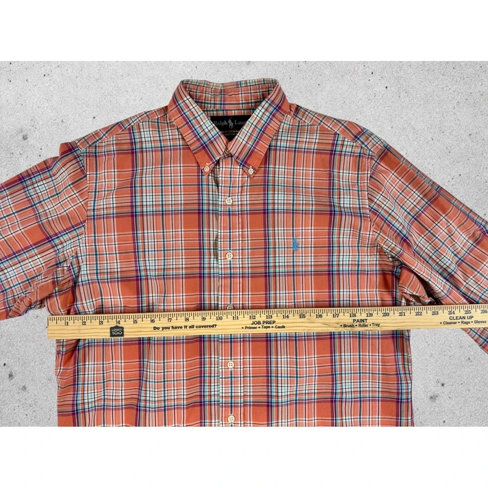 Ralph Lauren Button Down Shirt Mens L Plaid Excellent Custom Fit‎ Long Sleeve